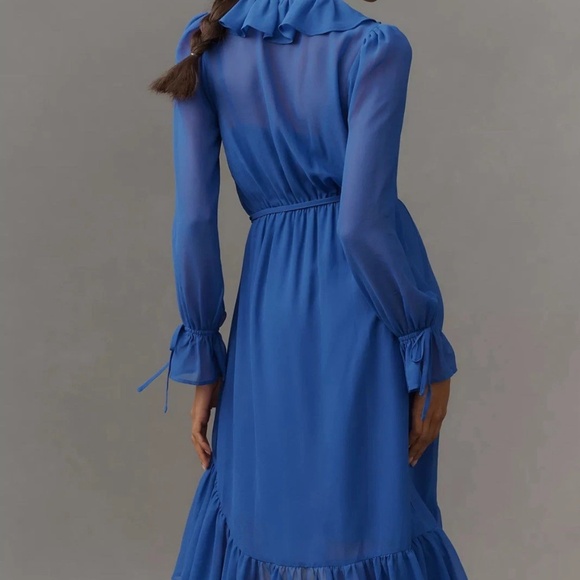 Anthropologie Long-Sleeve Ruffled Asymmetric Midi Dress SZ L - Picture 3 of 3